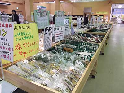 店内に入ると中央に野菜売り場の展示場があります。