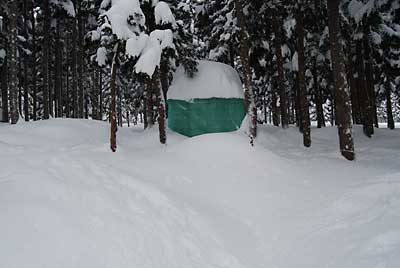 長期保存用の雪室は完全に雪に埋まっていました。