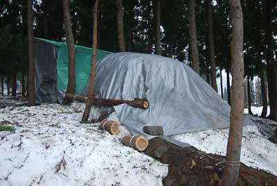 雪室を死守しなければならないので、慌ててシートを張り直しました。