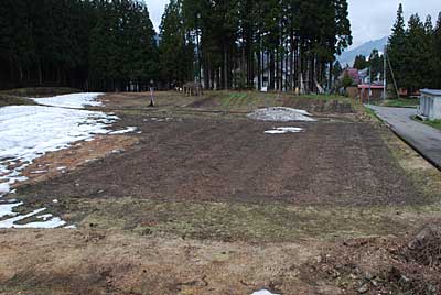 ため池の下の畑の周りもまだ、雪が残っています。