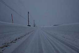 大源太までの道（県道）の雪道です