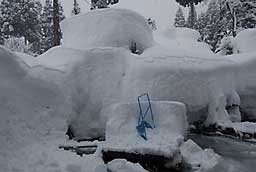 今朝は、池の魚の越冬用の屋根の雪を除雪しました